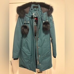 Moose Knuckles Teal Ski Jacket with Black Faux Fur